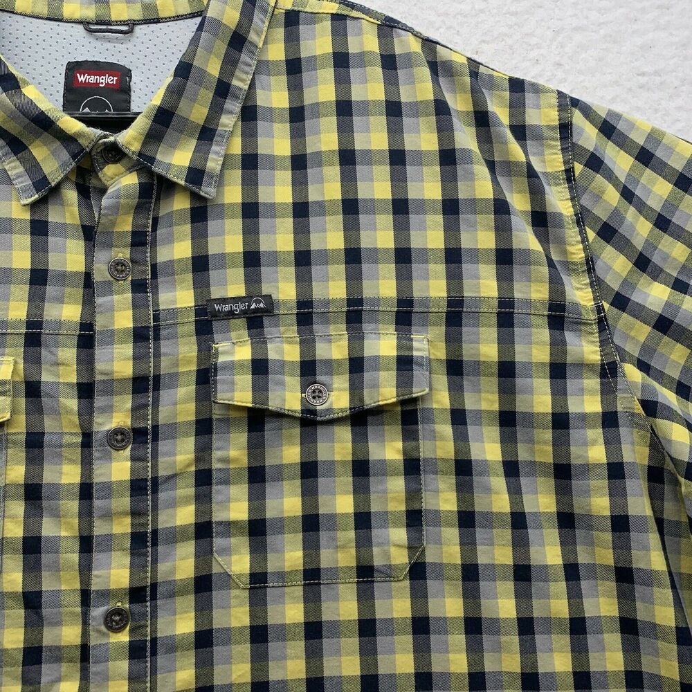 Wrangler Shirt Mens 3XL Regular Fit Metal Buttons Yellow Black‎ Gray Check Plaid - Picture 3 of 12